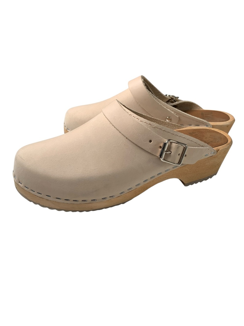 MIA Alma Swedish Wood Clogs Oatmeal Leather Slingback EU 39
